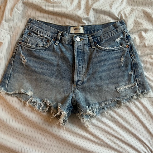 Agolde Pants - Agolde Frayed Hem Jean Shorts - Light Blue